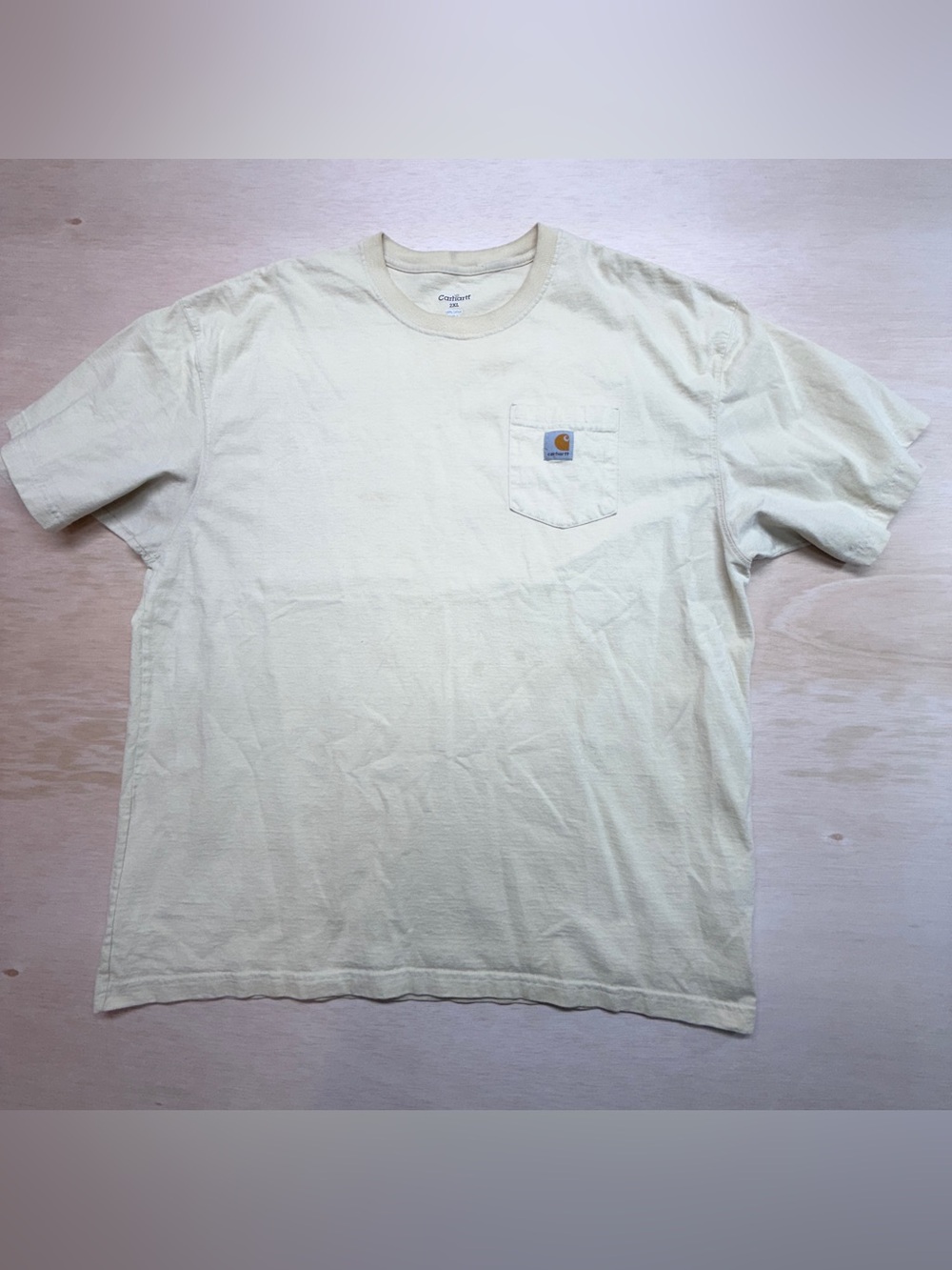 Carhartt Pocket T-Shirt Men's 2XL Cream Beige Loose Fit Cotton Short Sleeve